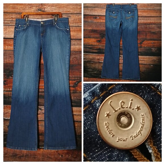 LEI Jeans Size 17 Long Ashley Boot Cut Mid Rise Blue Denim Stretch Vintage 90s - Picture 1 of 8